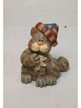 Rare Vintage Suzi Skoglund Blossom Bucket 4th Of July Cat With Flag Hat